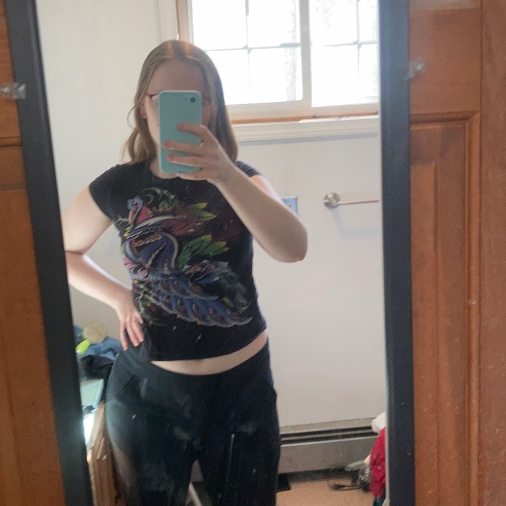 Sexy black crop too with colorful peacock design